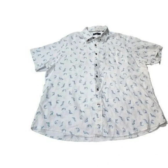 Cremieux Collection Shirt Men Button Down White Fish Print Short Sleeve  Casual - Picture 3 of 14